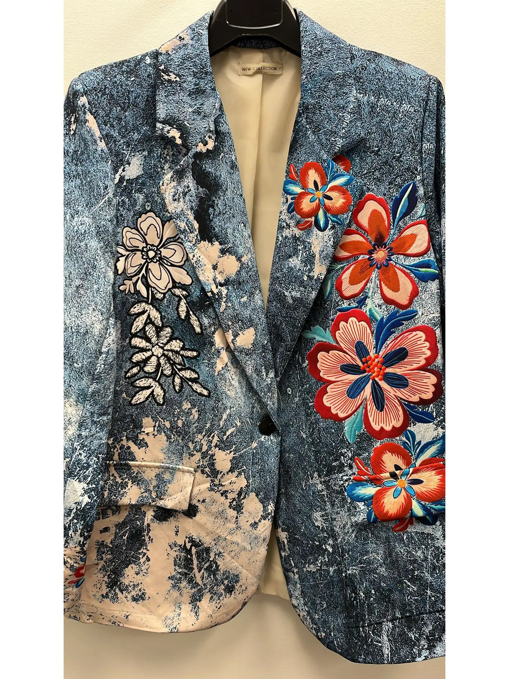 L920 Loowie Italian Denim Floral Print Blazer One Size